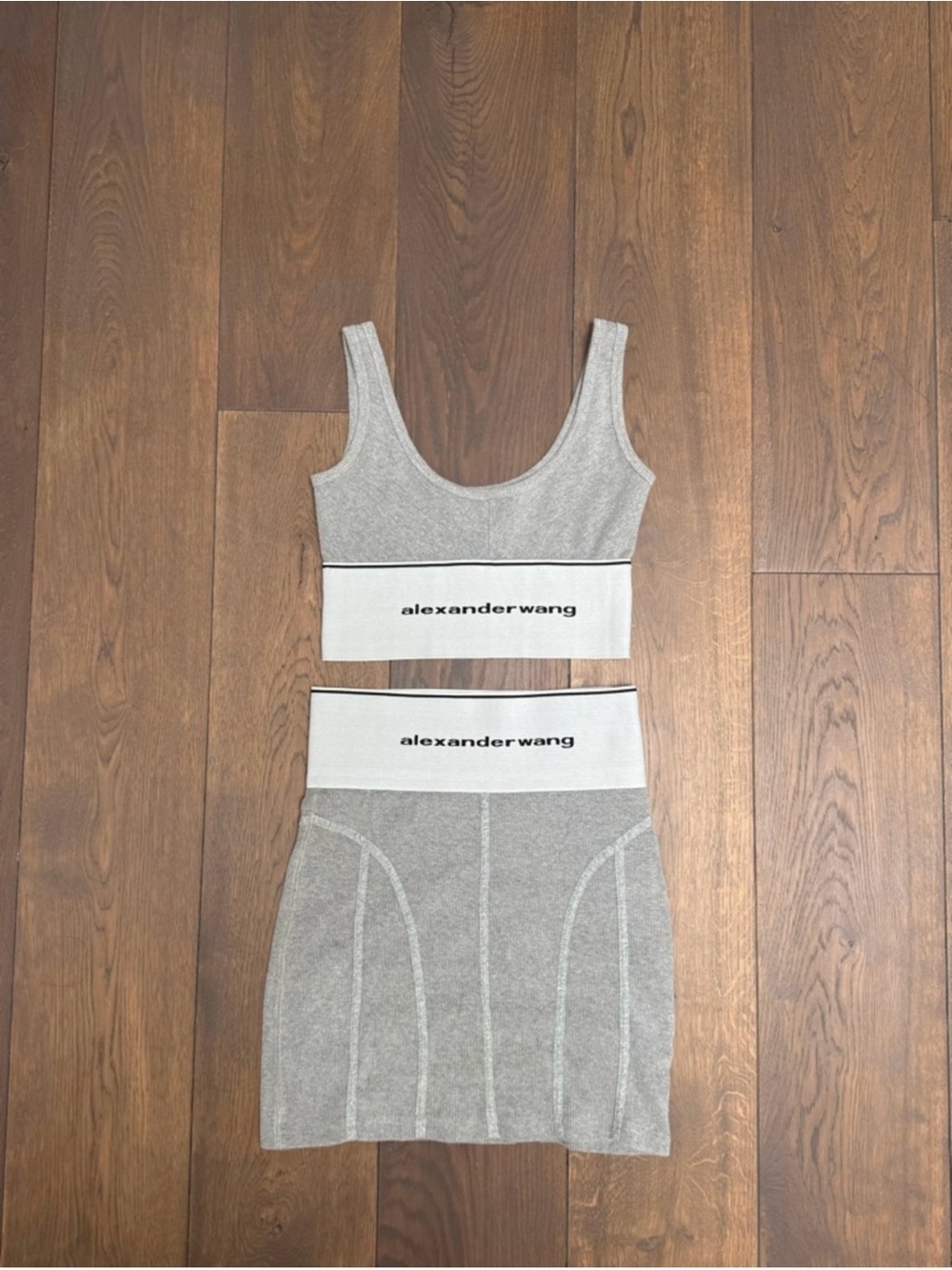 Alexander Wang Grey Logo Crop Tank & Ribbed Mini Skirt - Picture 2 of 5